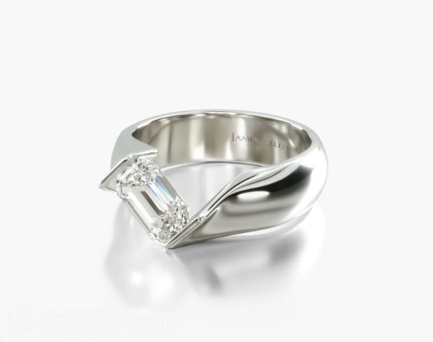 Contoured Twist Tension Set Engagement Ring-Emerald-0.50 Carat G-VVS2