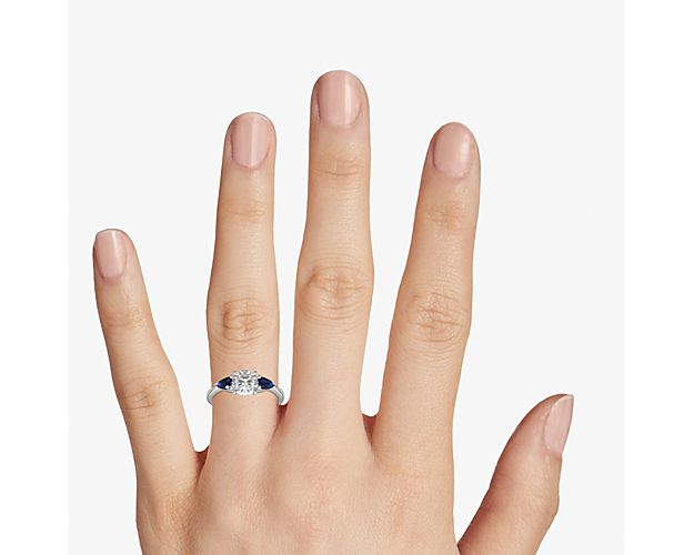 three-stone setting D color diamond ring