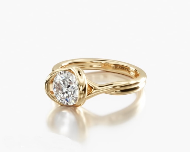 18K Yellow Gold Half Bezel Knot Solitaire Engagement Ring-d color diamond