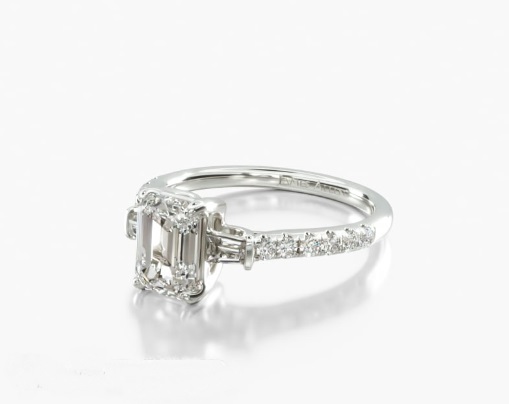 Three Stone Fancy Shape Diamond Accents Engagement Ring