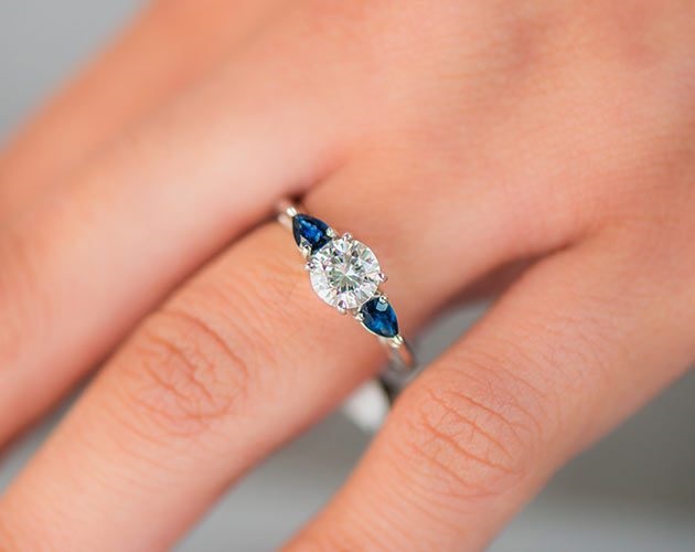 Three Stone Pear Shaped Blue Sapphire Engagement Ring-jamesallen