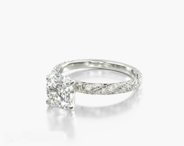 14K White Gold Twisted Pavé Engagement Ring - 1.00 Carat G-VS1 Excellent Cut Round Diamond