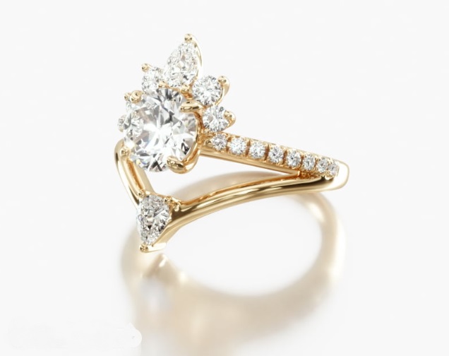 James Allen - 14K Yellow Gold Peacock Diamond Tiara Engagement Ring - 1.80 Carat F-VVS2 Excellent Cut Round Diamond