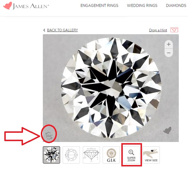 helpful features in diamond stor like Super Zoom and 360-degree viewing