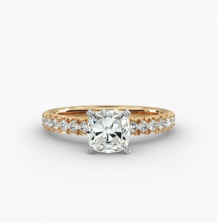 French Pavé Diamond Engagement Ring in 14k