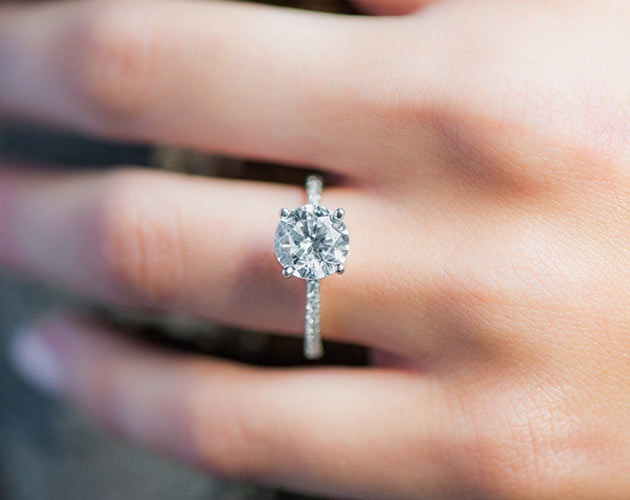 Platinum Petite Pavé Engagement Ring on finger