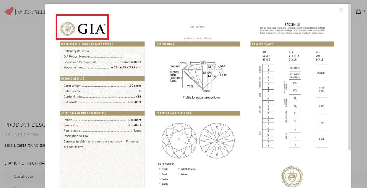 James Allen provide a GIA certificate 2