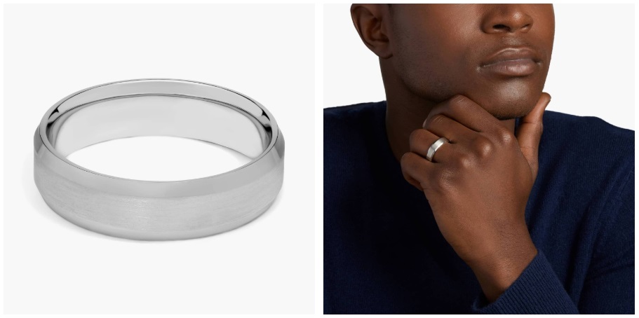 Beveled Edge Matte Wedding Ring in Platinum