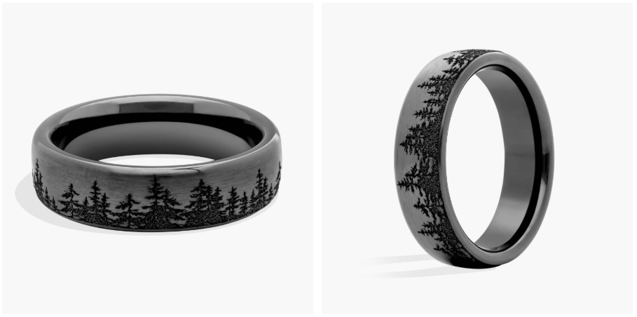 Black Treeline Wedding Ring in Titanium