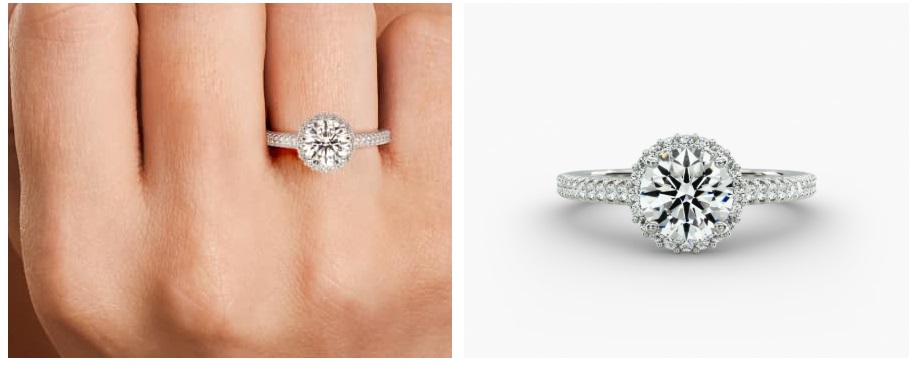 1.00 Carat Petite Diamond Halo Engagement Ring